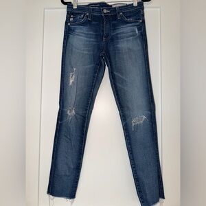 AG Adriano Goldschmied Dark Blue Distressed Skinny Jeans